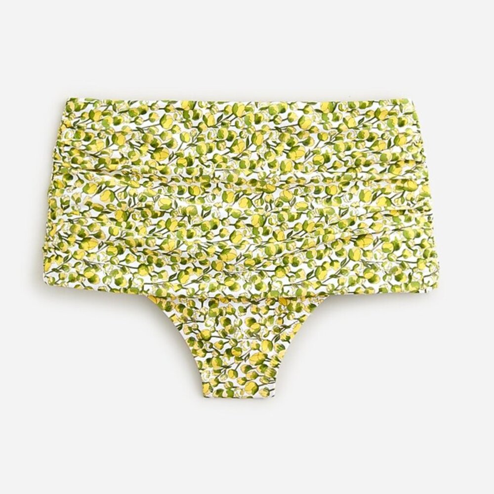 Ruched high-rise bikini bottom in Liberty® Eliza's Yellow fabric